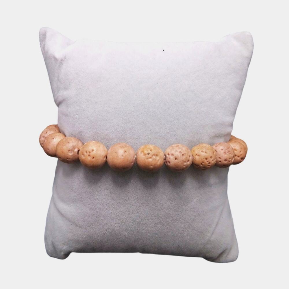 Natural Volcanic Lava Rock Bracelet Tan Beaded Stretch Artisan Diffuser Unisex